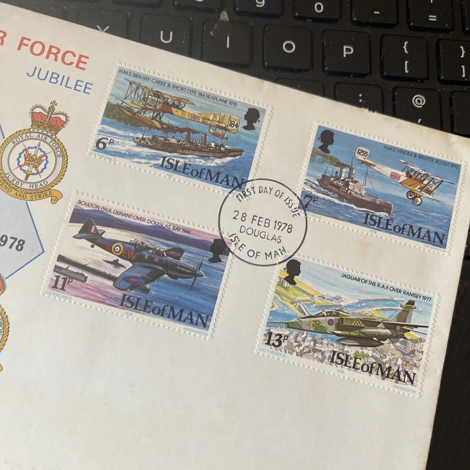 Isle of Man stamps Royal Air Force Diamond Jubilee First Day Cover FDC 1978 - Image 2 of 3
