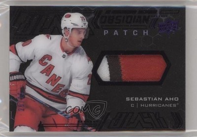 2020-21 SPx UD Black Obsidian Purple 20/25 Sebastian Aho #OJ-SA Patch 07oy