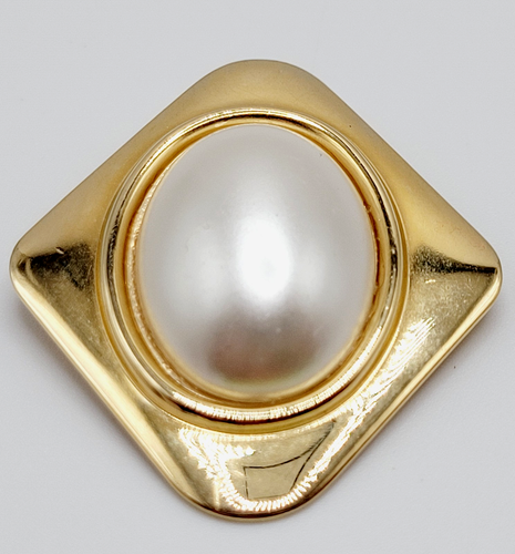 Elegant Classic Large Oval Faux Pearl Gold Tone Hinged Vintage Scarf Ring Clip - 第 11/18 張圖片