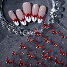 1 Sheets Red Bat Nail Decals for Nail Art 5D Halloween Nail Bat Stickers-3