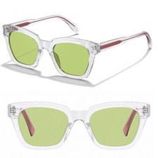 Women's Clear Green Cat Eye Polarized Acetate Fashion Sunglasses *Case Included*