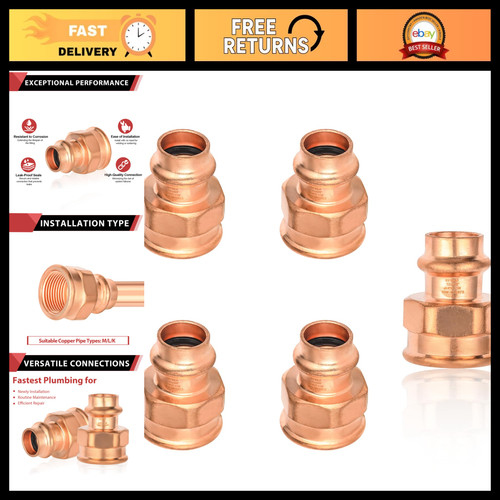 5 Piece 1/2" Copper Press Fit x 3/4" Female Adapter Set - Plumbing Fittings, Dur