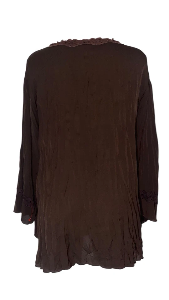 90s Y2K Women's Chocolate Brown Sequin Babydoll  Ethereal Bohemian Top Sz 22 - Image 2 of 4