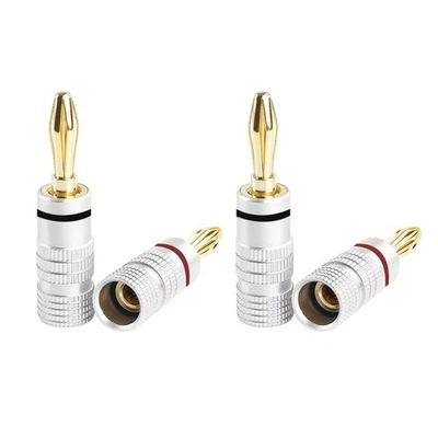 New 4pcs Banana Connector Audio Speaker Banana Plugs 24K Copper Gold Plated - Image 1 of 4