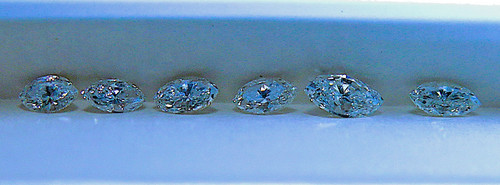 6 clean, white marquise cut Diamonds (nat., earth mined) 0.40tcw