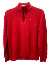Tommy Hilfiger Boy's 100 Cotton Pullover L/S Sweater Red Zip Up Neck Sz L 14/16