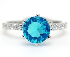 2CT Blue Topaz  White Topaz 925 Solid Genuine Sterling Silver Ring Sz 9 NB1-1