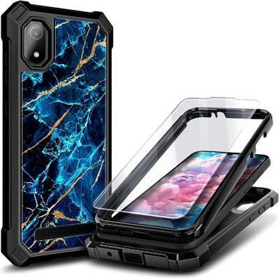 Cloud Mobile Stratus C8 Phone Case with Tempered Glass Screen Protector, Marble