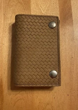 Extra Large Size Leather Trifold Biker Wallet with Chain - Basket Weave Embossed