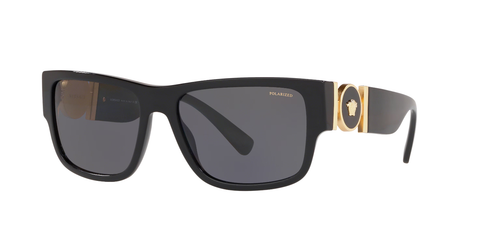 Versace 4369 GB1/81 58-17 Black Plastic Rectangle Sunglasses Grey Polarized Lens