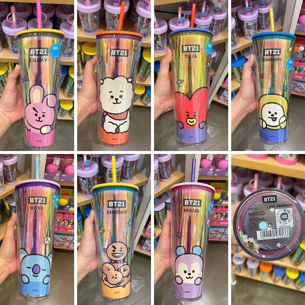 BT21 Line Friends 800ml Insulated Tumbler with Straw - Miniso Collection Double Wall