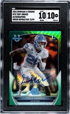 2022 Bowman University Chrome Tony Grimes Green Refractor /99 Auto A&M UNC SGC10