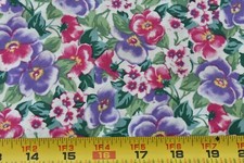 By 1/2 Yd, Pink Red Lavender Green Floral on White Quilt Cotton, Kaufman, N5869