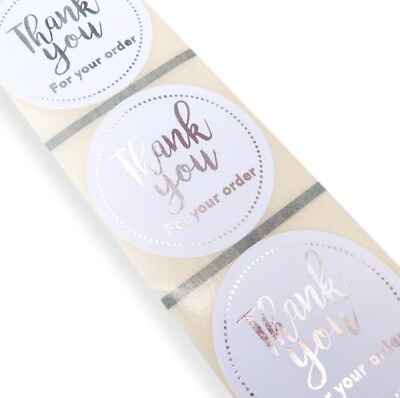 45MM ROUND LABELS WHITE GOLD FOIL THANK YOU FOR YOUR ORDER PRINTED ...