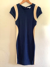 Diane Von Furstenberg Navy Cap-Sleeve Pencil Dress Straight-Line Slimming SIZE 2