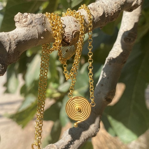 Omer 925 Silver Anatolian Meandros Handmade Gold Necklace Artisan Ancient Jewels - Picture 2 of 5