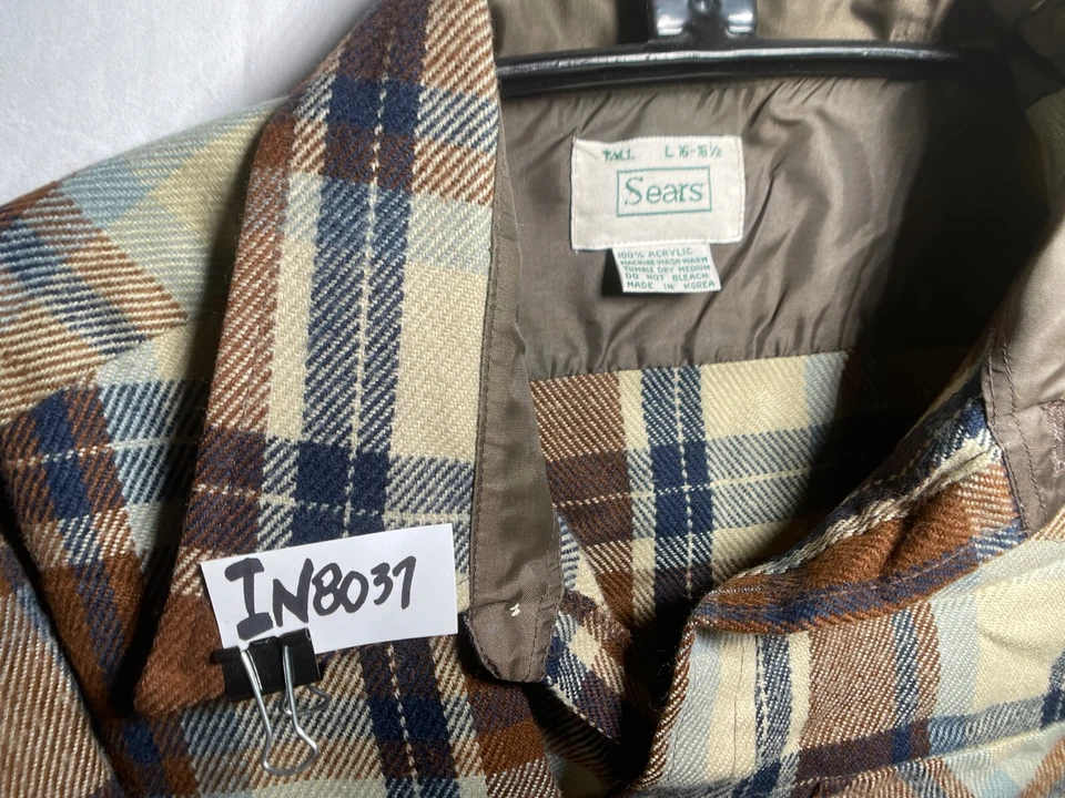 Sears Men's Flannel Brown Plaid LS Shirt 100% Acrylic Tall-L 16-16 1/2 IN8037 - Image 4 of 4
