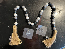 Wood Bead Garland With Tassels Rustic Farmhouse With 2 Adhesive Hooks