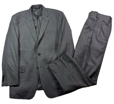 mens gray windowpane Jos A Bank 2pc Pant Suit signature collection wool 43L 44L