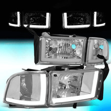 For 1994-2002 Dodge Ram Pair Chrome Housing Clear Side Led Drl Headlightlamps