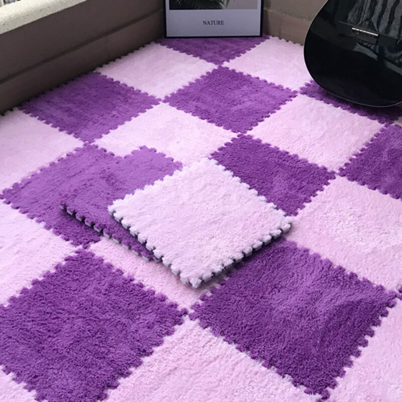 10 Stück Baby Krabbel Faux Fur Puzzle Teppich Fluffy Bodenmatten EVA Schaum