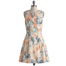 Bea and Dot by ModCloth Mint Grey Coral Watercolor A-Line Sleeveless Dress 4X