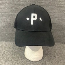 SweetCaps P Stars Trucker Hat Fitted Baseball Cap Black White Mesh Back Size S/M