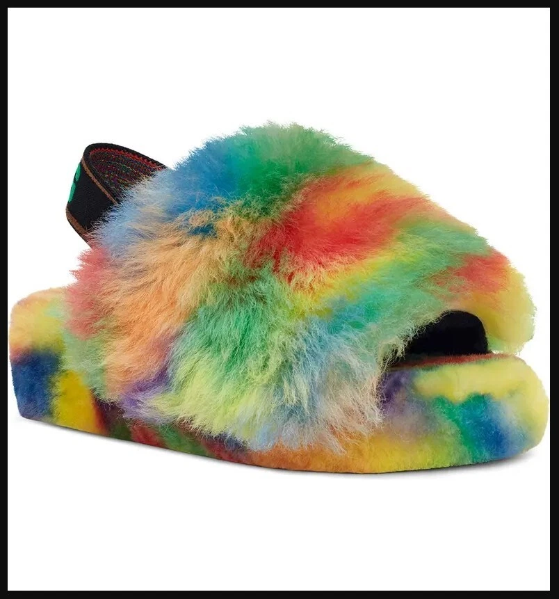 UGG Fluff Yeah Pride Sandalo Shearling Autentico (Donna) 5M ARCOBALENO
