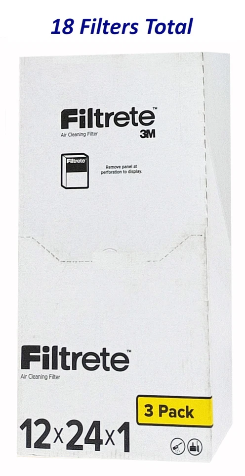 3M Filtrete 3 упаковки 12 «x 24» x 1» основной - чехол из 6 (всего 18 фильтров) - новый запечатанный - Изображение 2 из 2