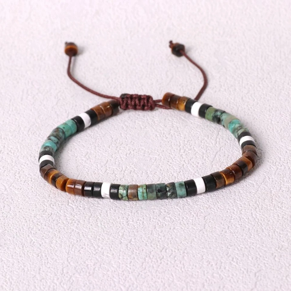 African Turquoise & Tiger Eye Beads Gemstone Healing Dainty Women Men Bracelet - Image 4 of 4