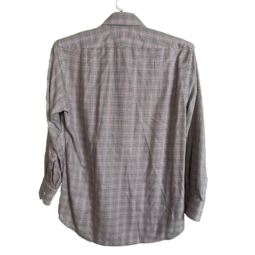 Peter Millar Men's size L Button Down Taupe Pink Plaid Cotton Long Sleeve Shirt - Picture 7 of 8