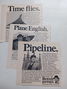 1978 British Airways - Pipeline, Time Flies, Plane English Vintage Print Ads