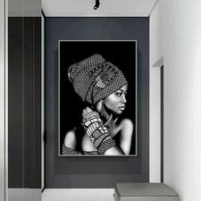 African Woman Portrait Canvas Painting Black White Wall Art Posters Living Room