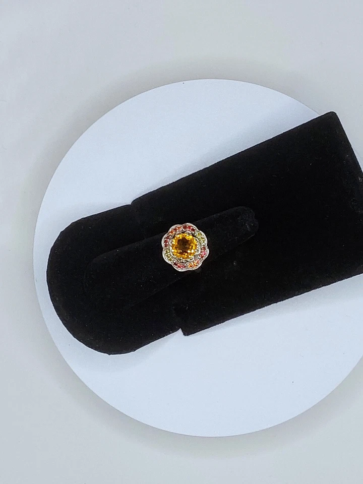 Anillo de cóctel de turmalina vintage en ley con detalles de citrino y espinela {J0295} Foto 3 de 4