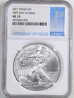 2017 1oz Silver American Eagle MS70 NGC 4525020-094 First Day of Issue