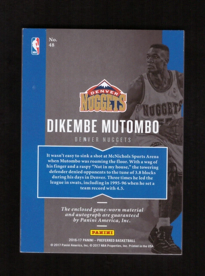 2016-17 Panini Preferred Dikembe Mutombo Silhouettes Jumbo Jersey Auto 28/60 - Image 2 of 2