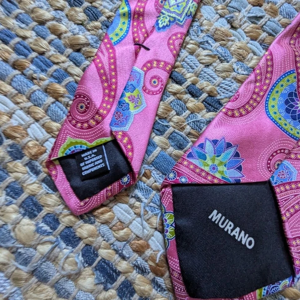 粉色佩斯利丝绸领带五颜六色的声明领带正式有趣异想天开的婚礼 — 第 4/4 张图片