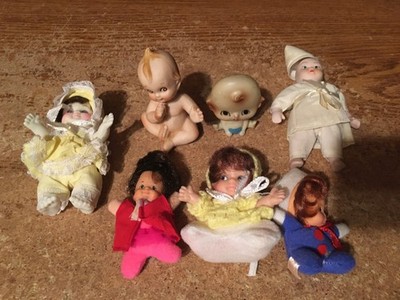 LOT OF 7 SMALL BABY DOLLS KEWPIE MATTEL SHOE BABY 1965 UD DOLL CO JOINTED
