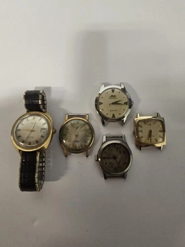 Vintage Mens Wristwatch Lot of 5 Not Running, Timex, Green,  Bulova,  Mido