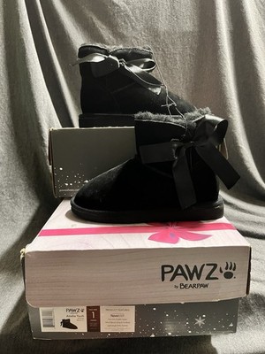 Pawz By Bearpaw Amelia Girls Black Faux Fur Lined Suede Ankle Bow Boots Youth 1