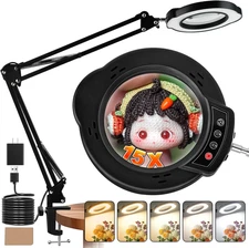 15X Magnifying Glass with Light and Clamp, Lighted Magnifying Glass Desk Lamp LE