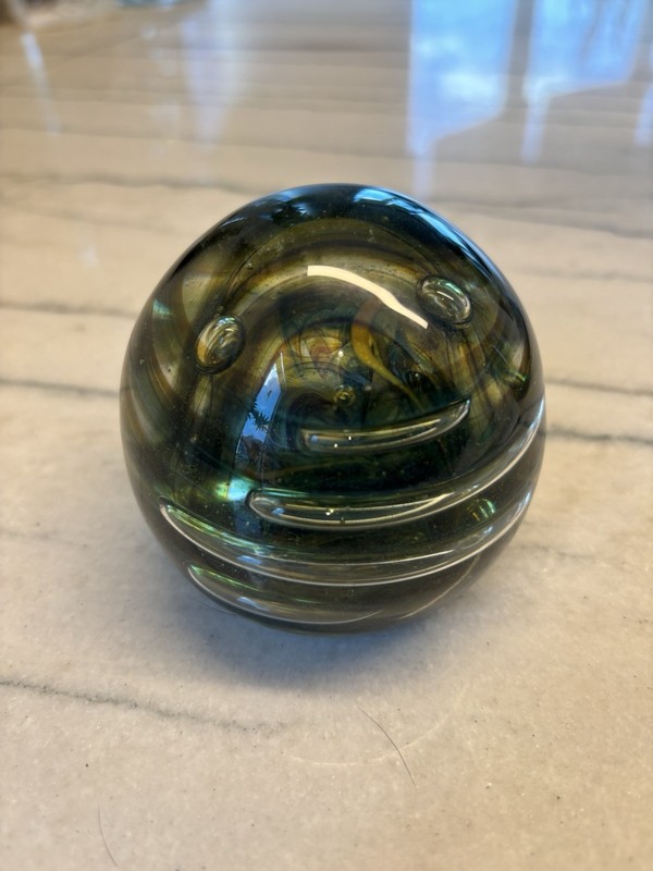 Rare! Peter Bramhall 1978 Hand Blown Brutalist Glass Paperweight Sculpture