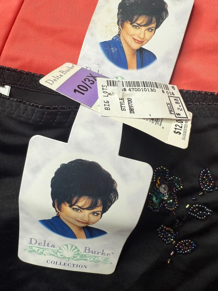 Bragas cortas vintage Delta Burke con cuentas adornadas florales rojas negras 10 3X Foto 4 de 4