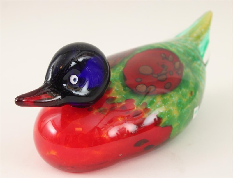 Signed FRANCO MORETTI Italian Murano Aventurine Art Glass DUCK Sculpture, NR