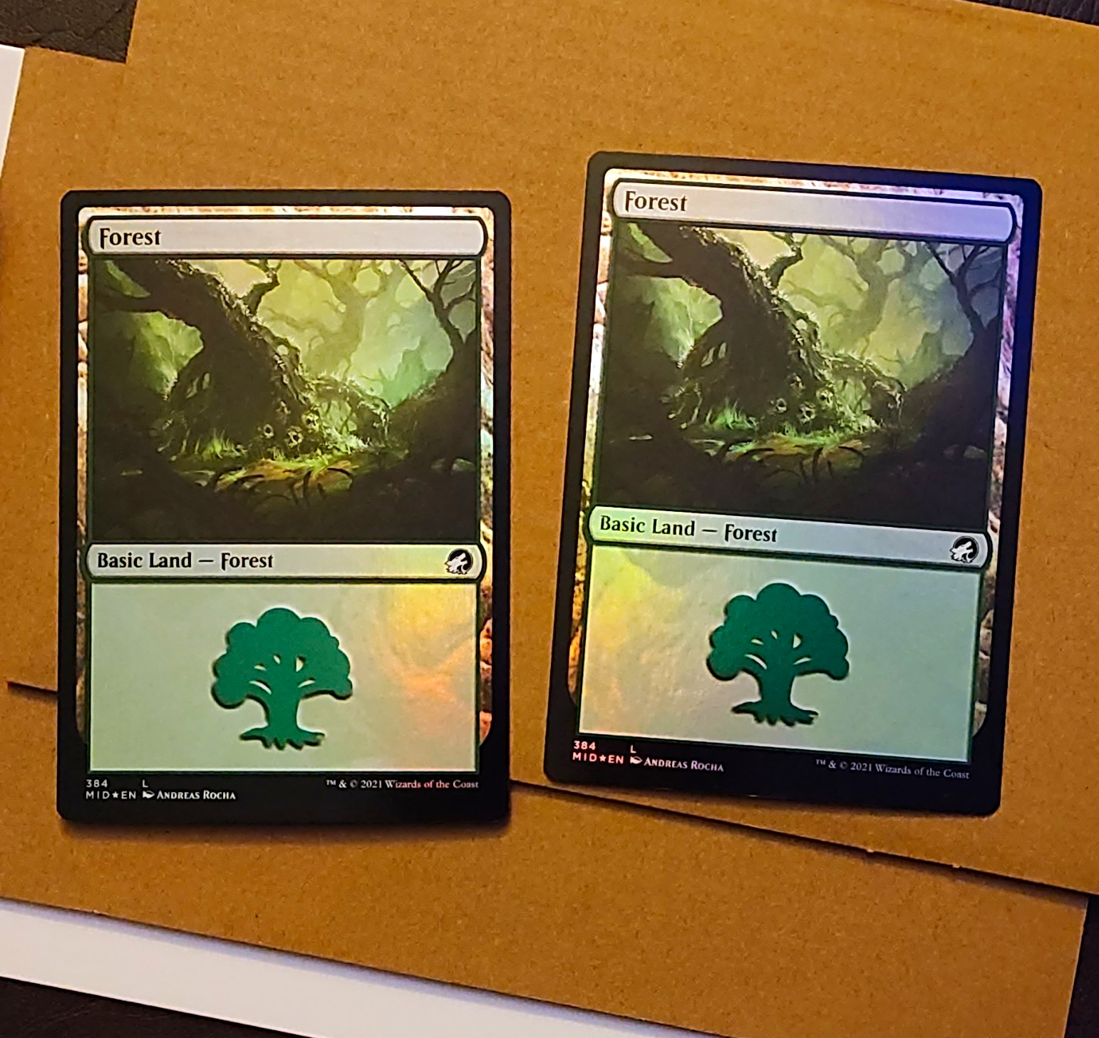 Wizards of the Coast MTG Innistrad Midnight Hunt Forest #384 Green x2 Foil/Reg