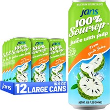 Soursop Juice with Pulp 12Pack 16.9oz Cans NO Sugar Added from 100 Pure Soursop