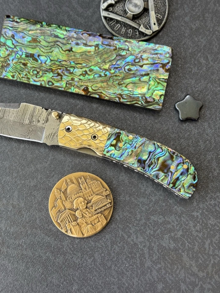 York vivant заказ ручной работы из дамасской стали абалона оболочка складной нож CBIT-09 - Изображение 2 из 4