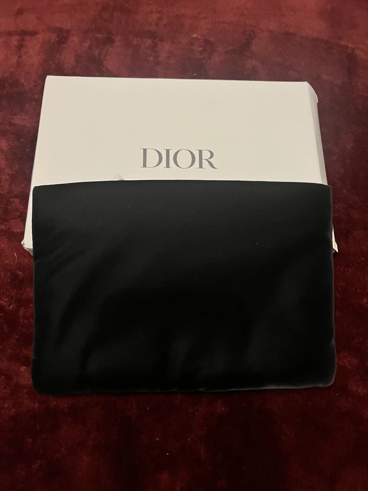 Christian Dior GWP Black Soft Satin Cosmetic Bag Pouch New Silver Hardware Zip - Image 2 of 4