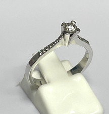 14ct White Gold Engagement Ring Diamonds 15 Stones Solid Band Hallmark UK Size N