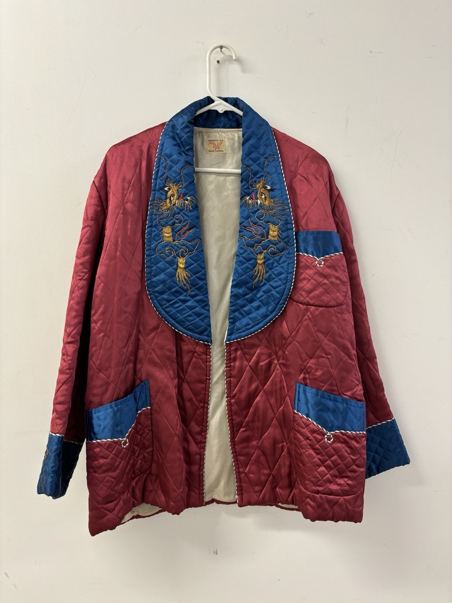 Vintage Japanese Silk Smoking Jacket 1940's 1950's Embroidered